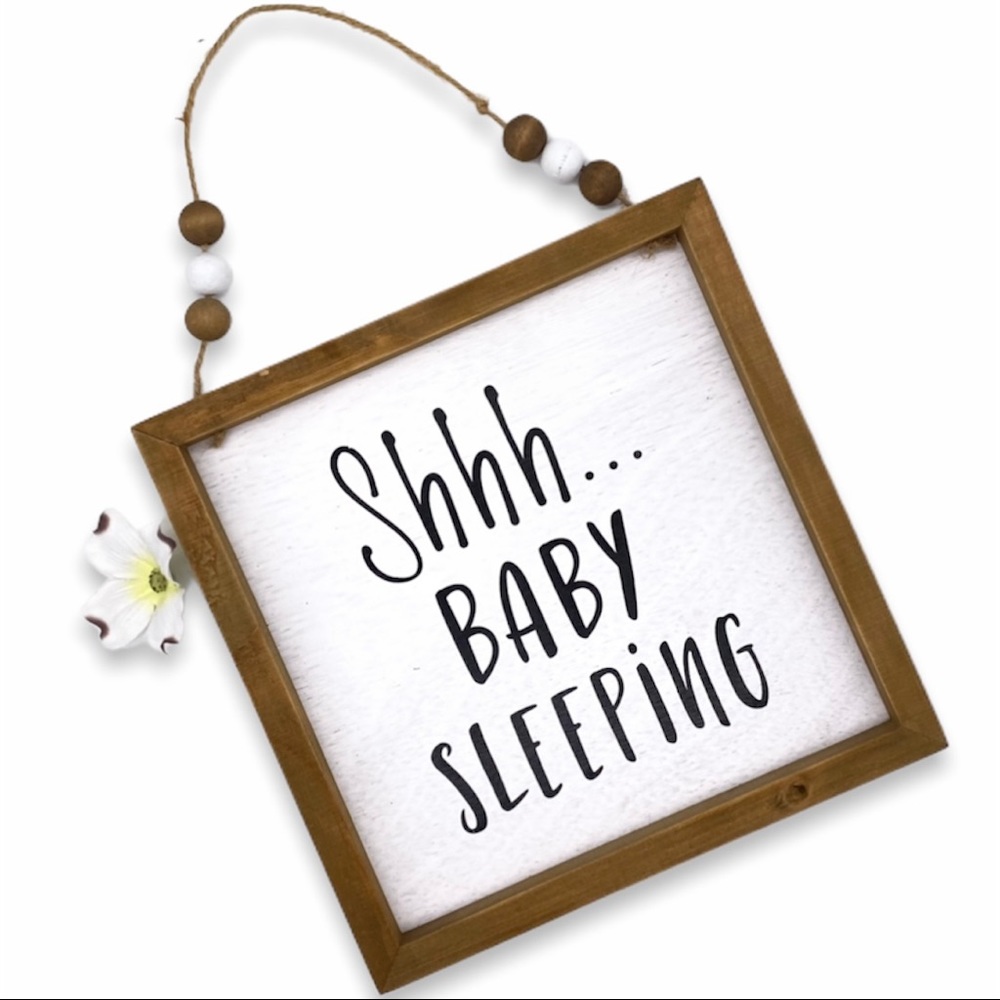 🛍SOLD🛍 NWT Shhh Baby Sleeping Beaded Wood Wall Decor - Picture 1 of 11